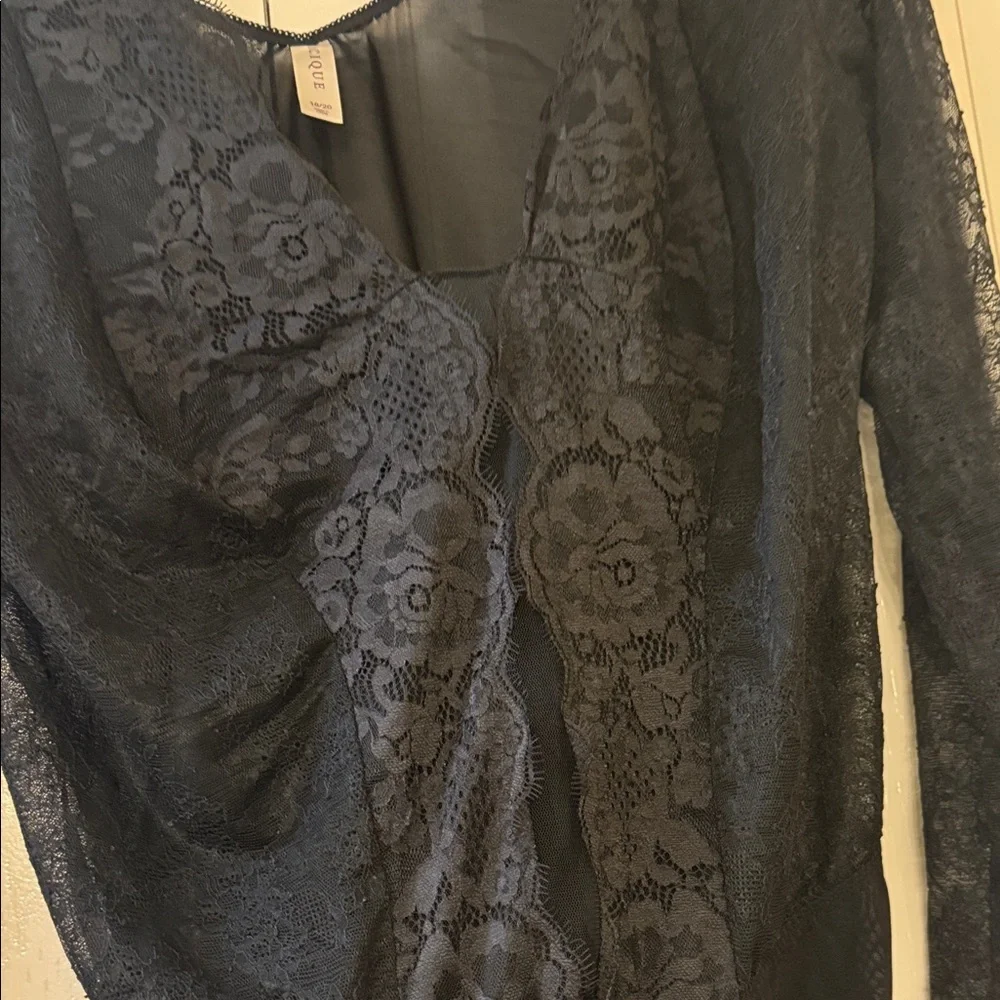 Cacique Sexy Women's Black Lace Long-Sleeve Bodysuit